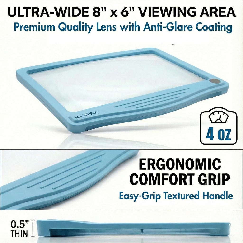 5X Rechargeable Large Ultra Bright LED Page Magnifier with Anti-Glare Lens & 3 Color Light Modes, Relieve Eye Strain