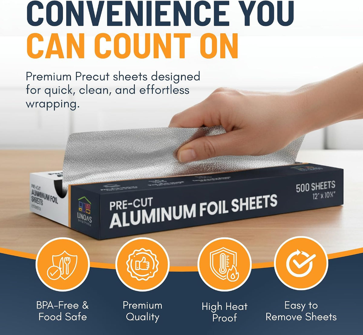 Pre-Cut Aluminum Foil Sheets 500 Count - Foil Sheets For Food, 12” x 10.75”, Easy Dispense Packaging, Premium Pop Up
