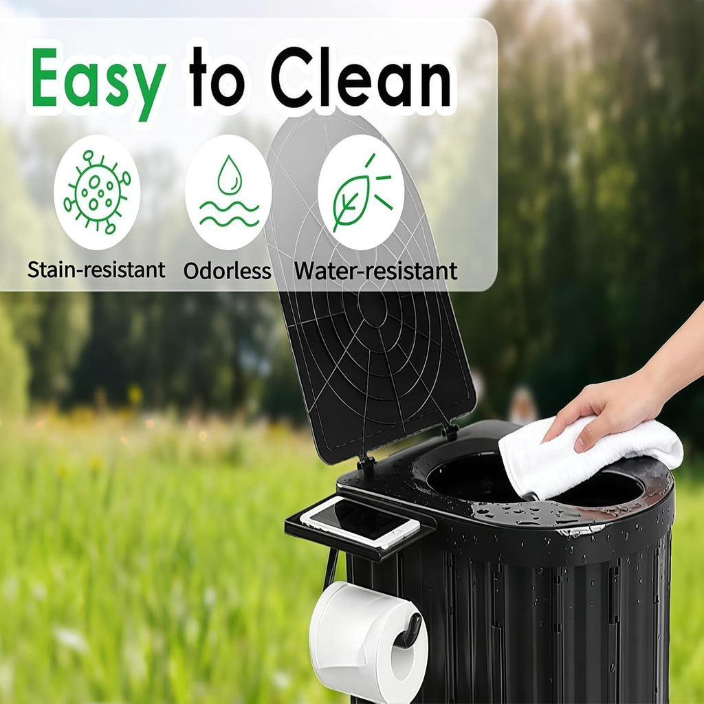 Portable Camping Toilet for Adults With Urine Gel & Leak-Proof Bags | Washable, 12-Inch Extra Wide Seat, Hold Up to