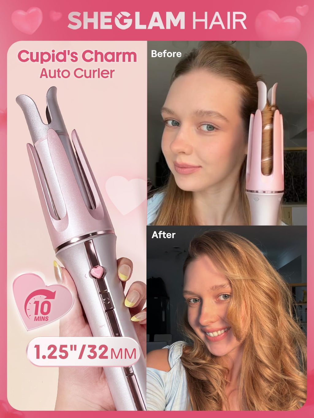 Automatic Curling Iron (Pink, 1.25 inch)