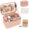 Makeup Bag With LED Mirror, Lightweight Travel Makeup Bag With 3 Color Setting Light Up Mirror Cosmetic Makeup