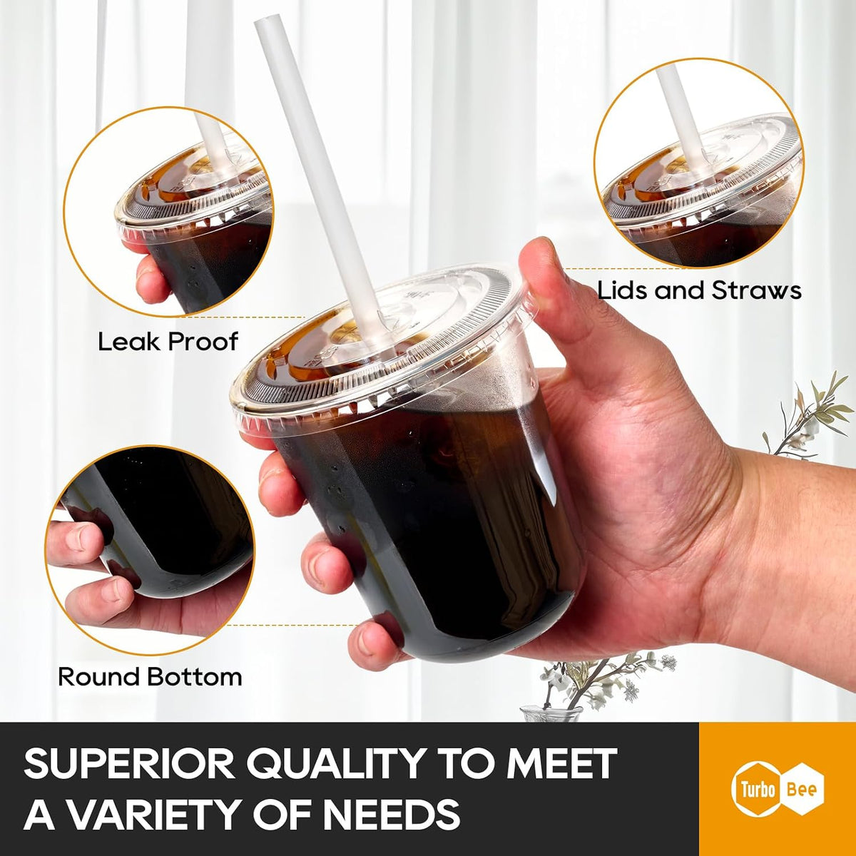 Disposable Plastic Cups with Lids and Straws, 12 OZ, 100 Pack
