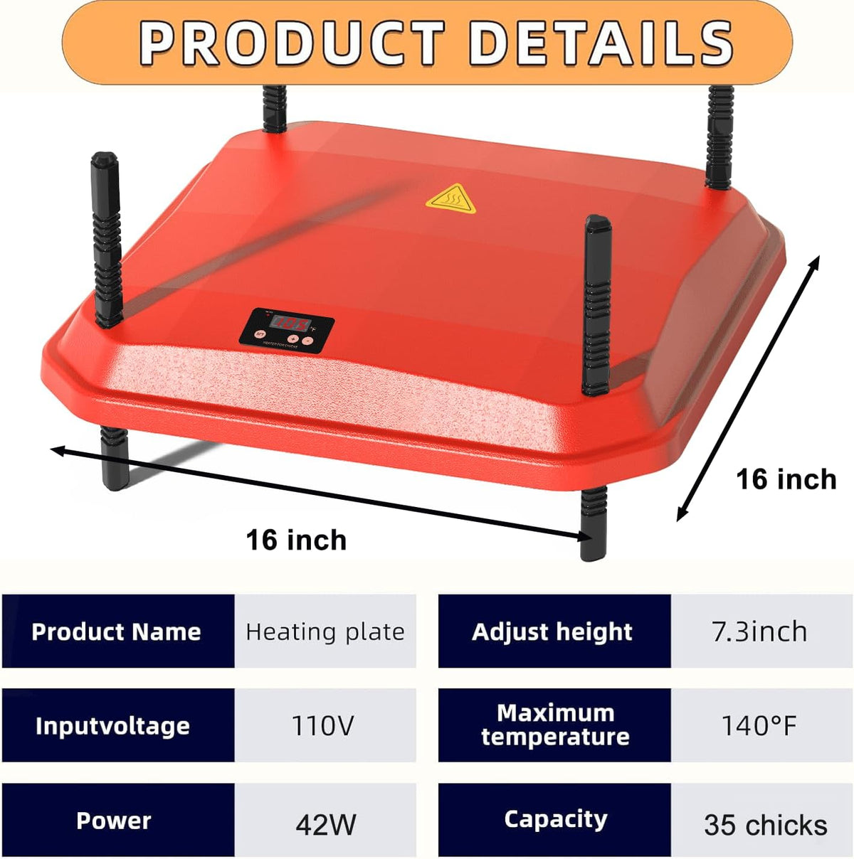 Chick Brooder Heating Plate, Brooder Heater for Chicks, Adjustable Temperature Height Adjustable Brooding Heater