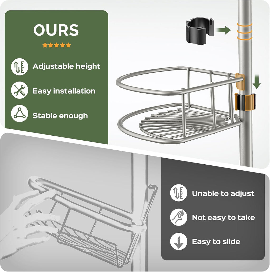 Corner Shower Caddy Tension Pole: 4-Tier Rust-Resistant Adjustable Bathroom Organizer Shelves - 47.72-123.6 Inch