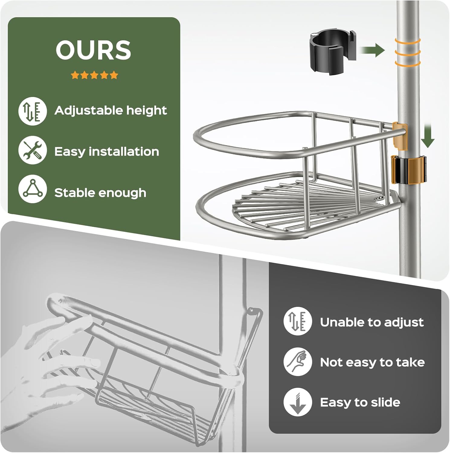 Corner Shower Caddy Tension Pole: 4-Tier Rust-Resistant Adjustable Bathroom Organizer Shelves - 47.72-123.6 Inch