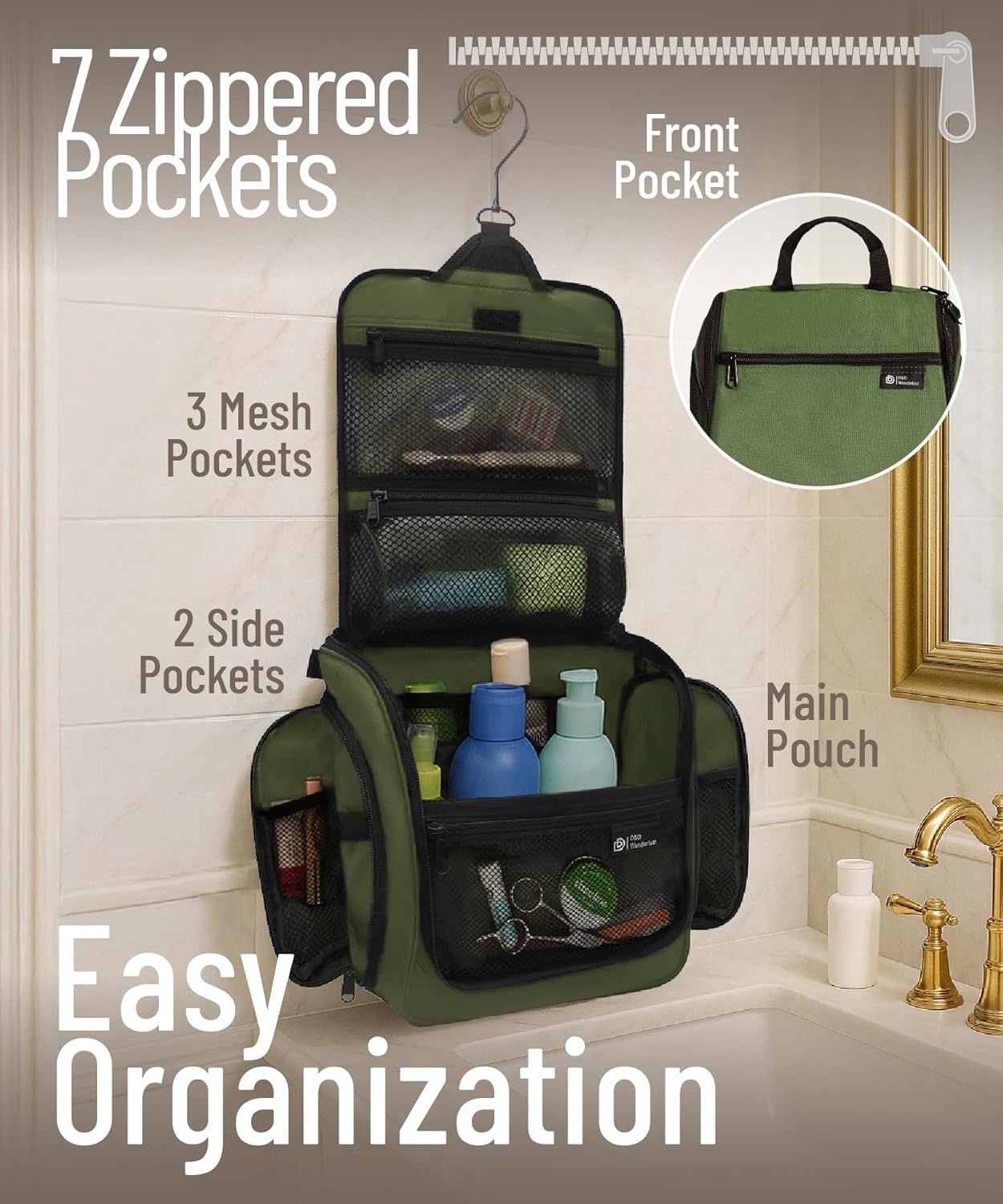 D&D Wanderlust D&D Hanging Travel Toiletry Bag for Men and Women – Cosmetics, Makeup and Toiletries Organizer Kit