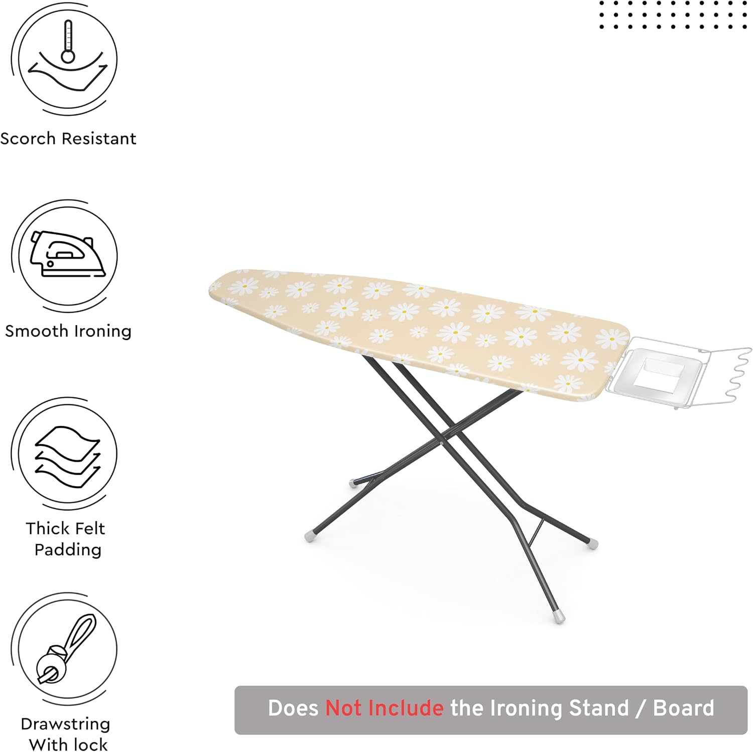 Ironing Board Cover and Pad, Thick Felt 54"x18" | Daisy Beige, 100% Cotton Surface | Scorch & Stain Resistant | Heavy