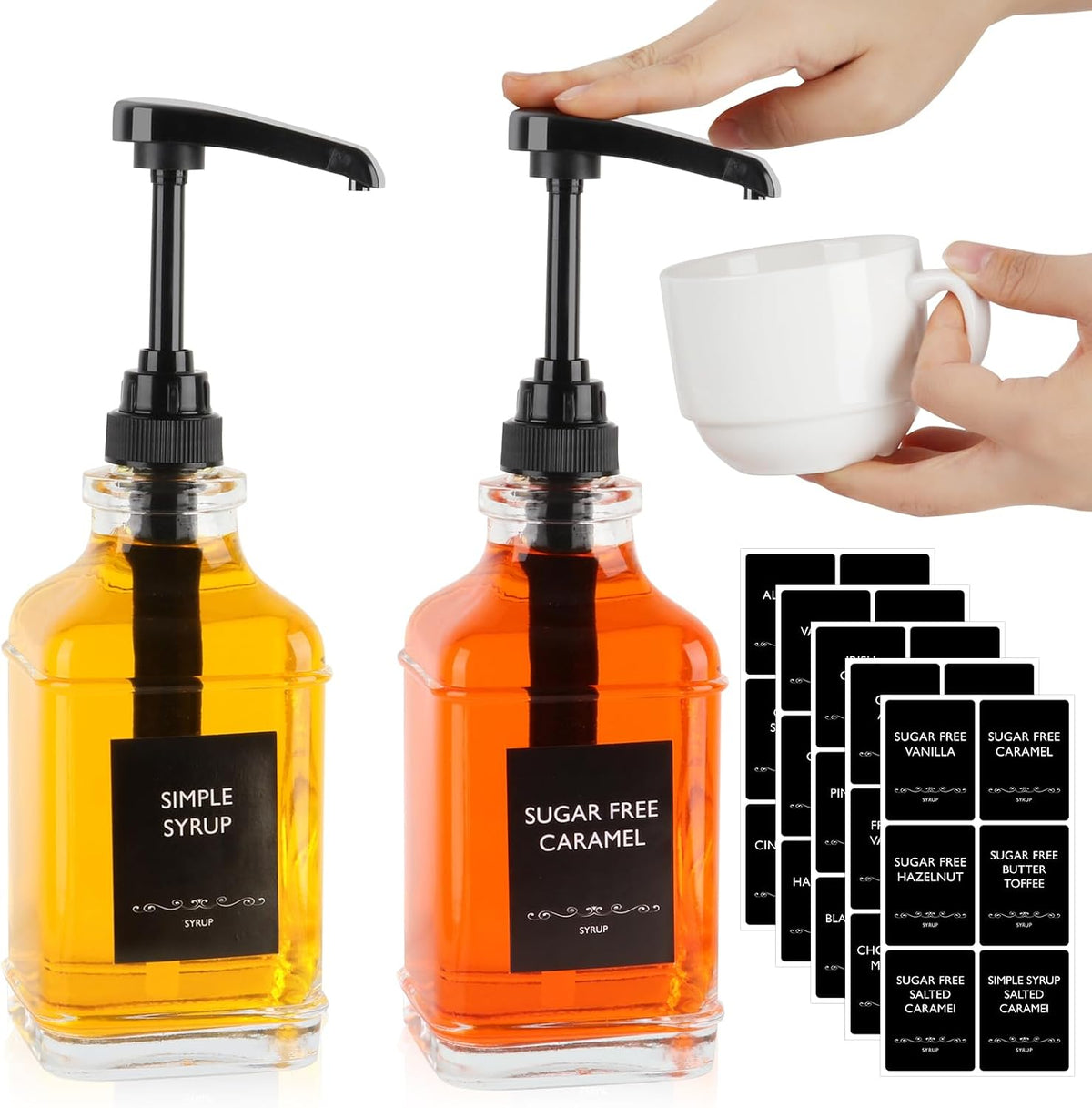 16oz Coffee Syrup Dispenser 2-Pack with BPA-free Plastic Pump