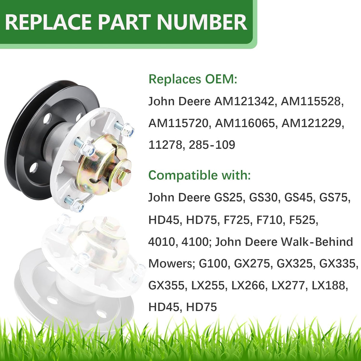 AM121342 AM121229 Deck Spindle Assembly Fit for John Deere 54 48 44 Inch 345 335 325 GT235 LX188 Mower Spindle JD LX178 LX240 GT275 GT245 GT325 Tractor Parts (3 Pack)