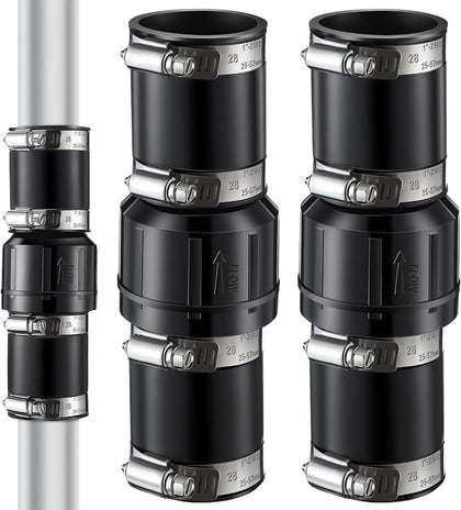 2 Pack Sump Pump Check Valve Fit 1-1/2 inch and 1-1/4 inch Pipe | Slip On Check Valve with 4 Pcs Stainless Steel Hose