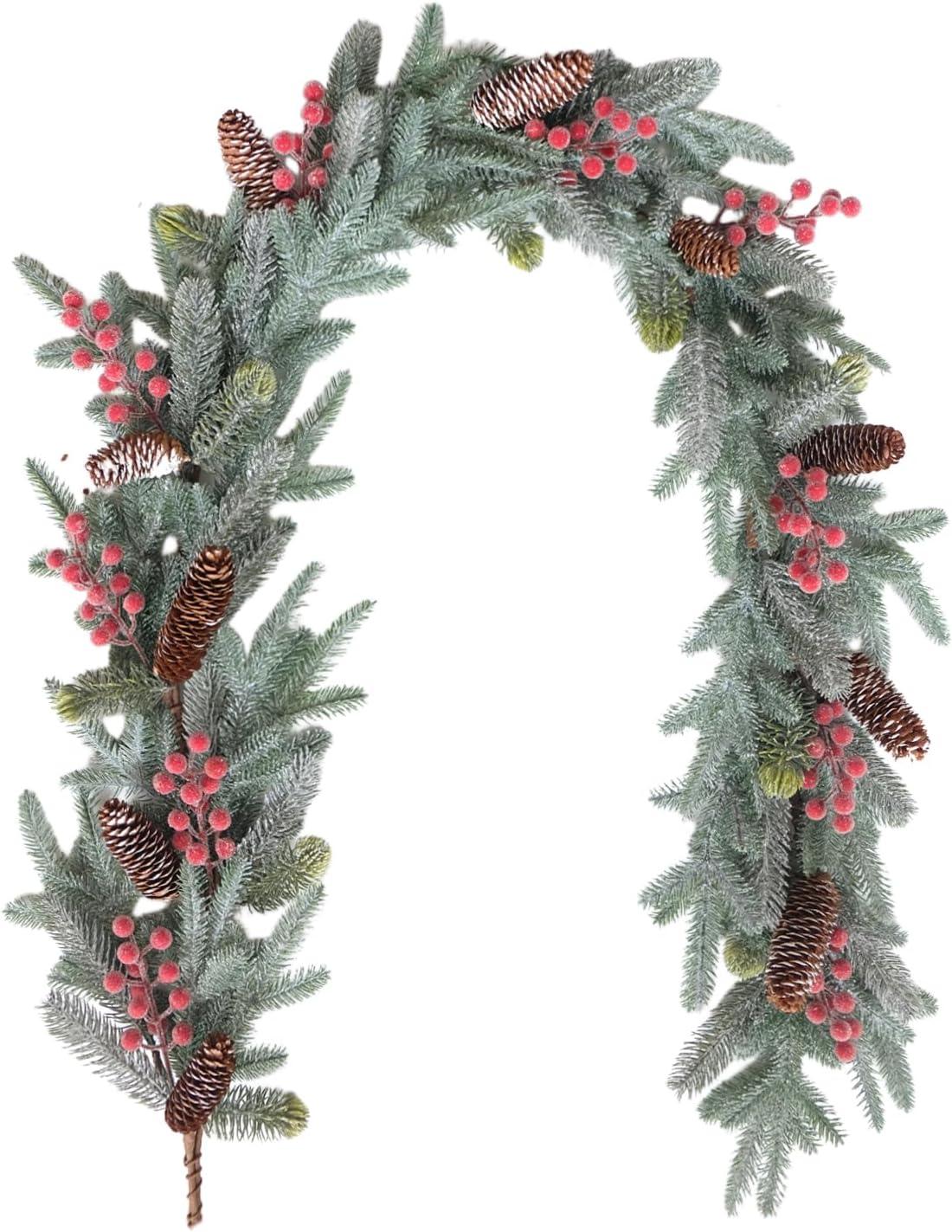 6FT Christmas Garland with Red Berries and Pinecones - Table Decor, Winter Greenery for Holiday Season Mantel
