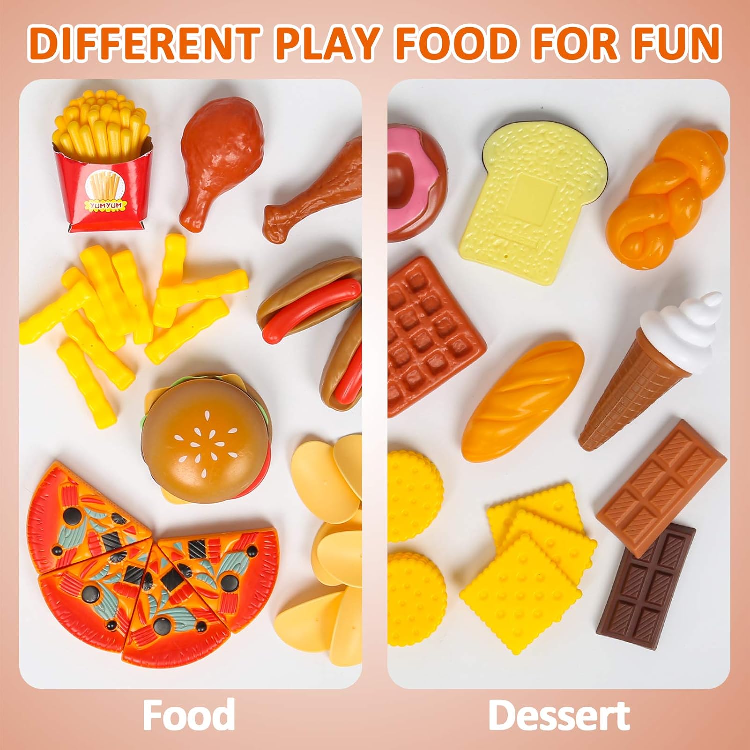 143 Piece Play Food for Kids Kitchen - Toy Assortment - Pretend Food for Toddler - Bonus Water Bottle + Deluxe Color