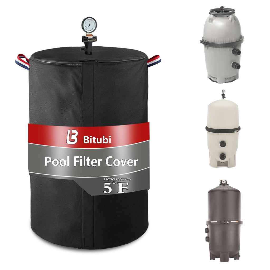 Pool Filter Cover with 2-layer Frost-proof Plush, Black