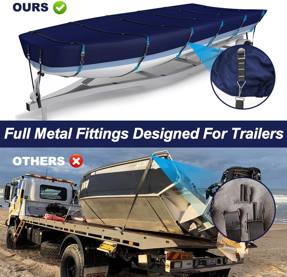 900D Marine Grade Fade and Tear Resistant Trailerable Jon Boat Cover，Heavy-Duty Waterproof and UV Protection Jon Boat