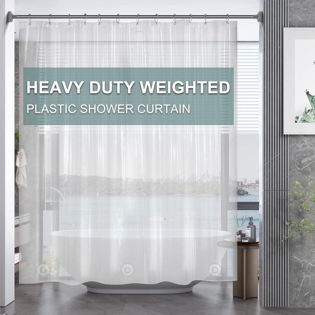 Plastic Shower Curtain Clear Premium PEVA, Clear Shower Curtain Heavy Duty 8G, Weighted Shower Curtains for Bathroom