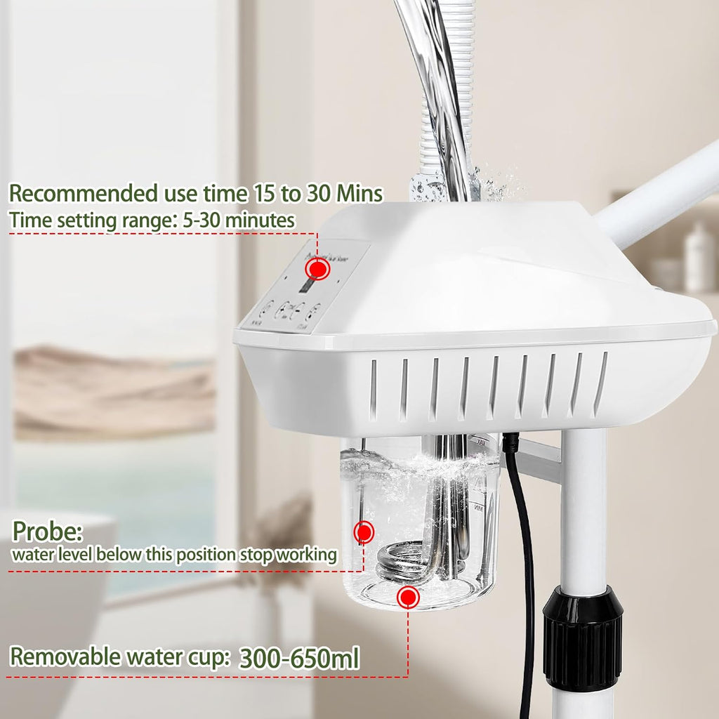 Professional Facial Steamer with 5X Magnifying Lamp,White | Ozone face steamer on wheels,deep cleansing and hydration