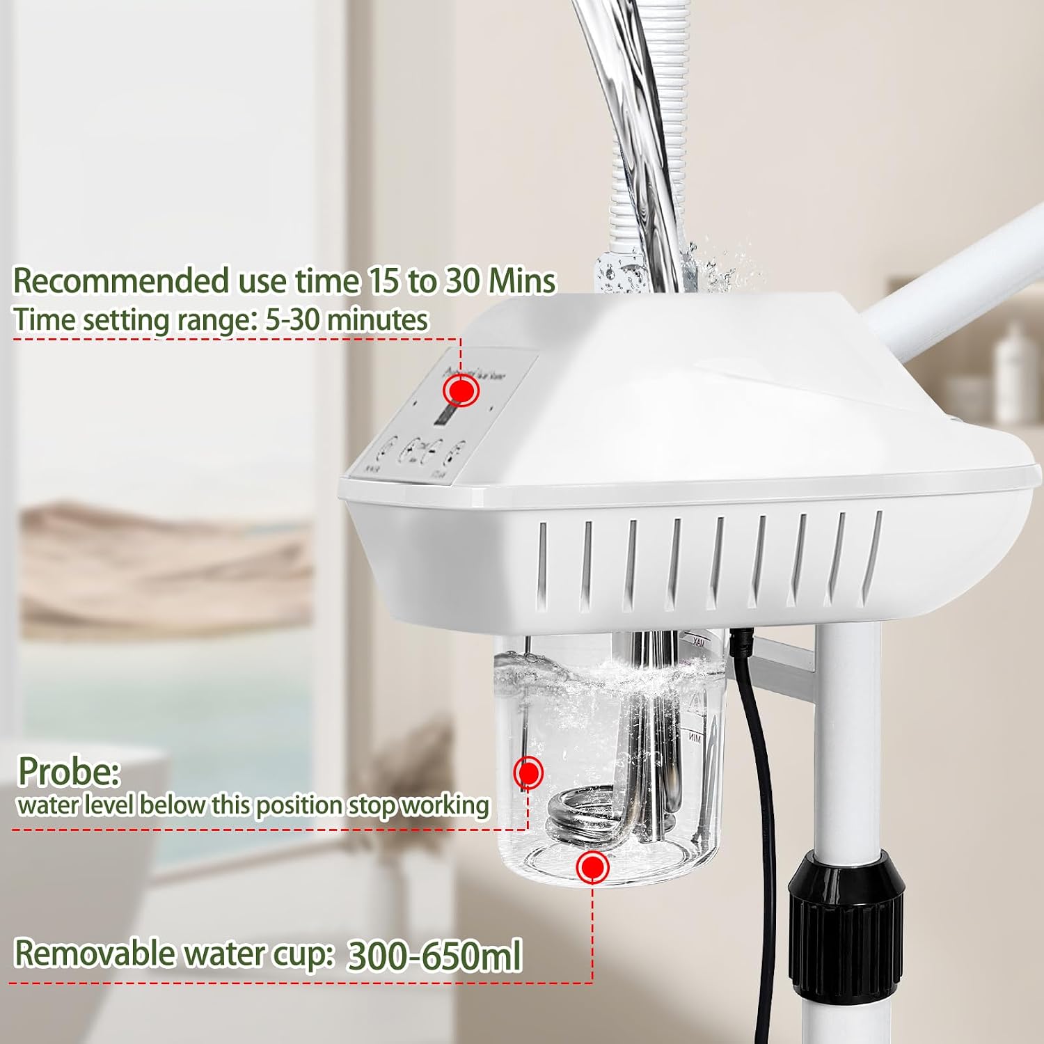 Professional Facial Steamer with 5X Magnifying Lamp,White | Ozone face steamer on wheels,deep cleansing and hydration