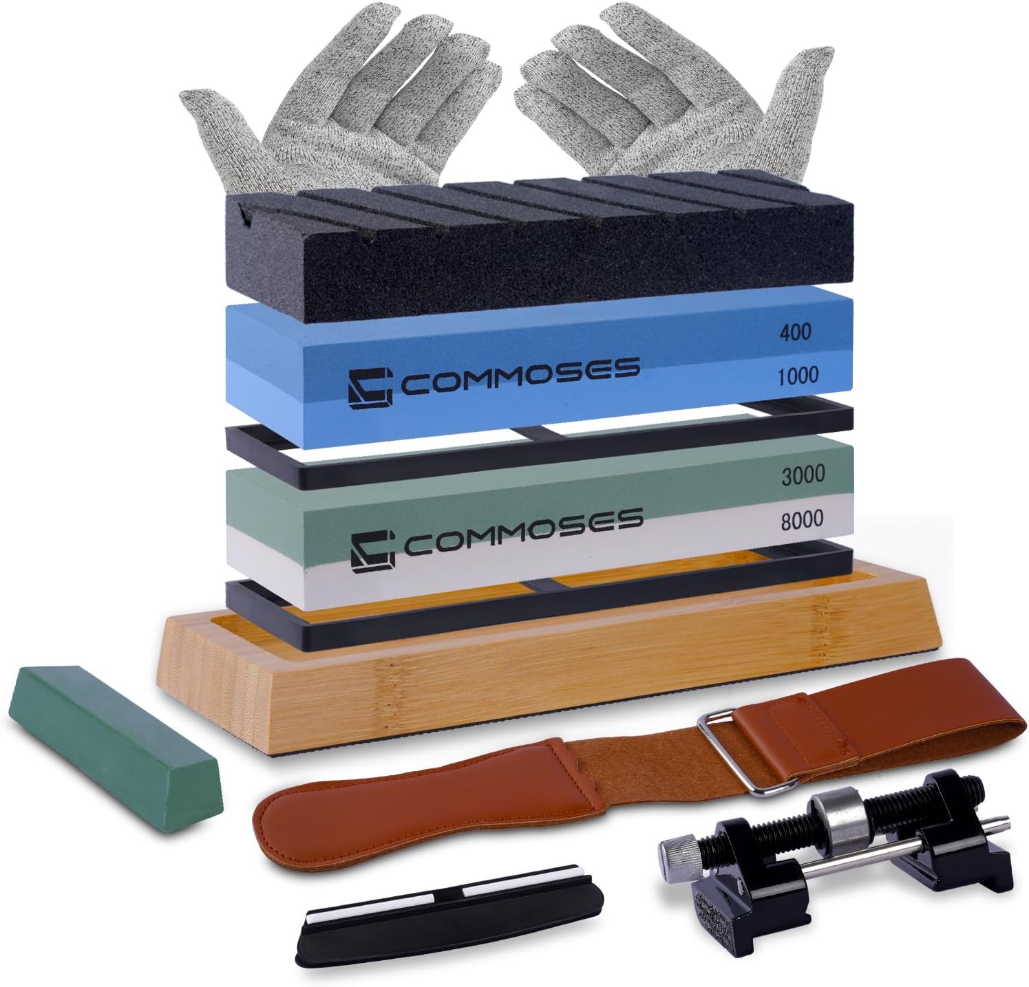Whetstone Sharpening Stone Knife Sharpener Stone Set: 4 Side 8000|3000 1000|400 in Kitchen With Bamboo Base,Cut