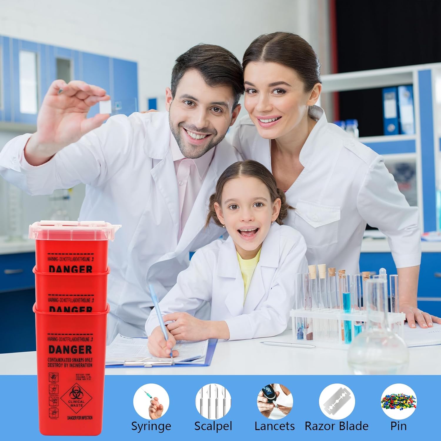 3-Pack Sharps Container for Home Use and Professional | 1 Quart Biohazard Needle and Syringe Disposal, Needle