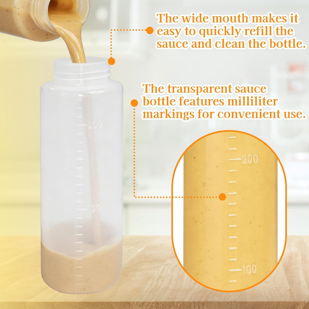 12 Pack 8 oz Plastic Condiment Squeeze Bottles,Multipurpose Squirt Bottles,Clear Sauce Bottle with Lids for