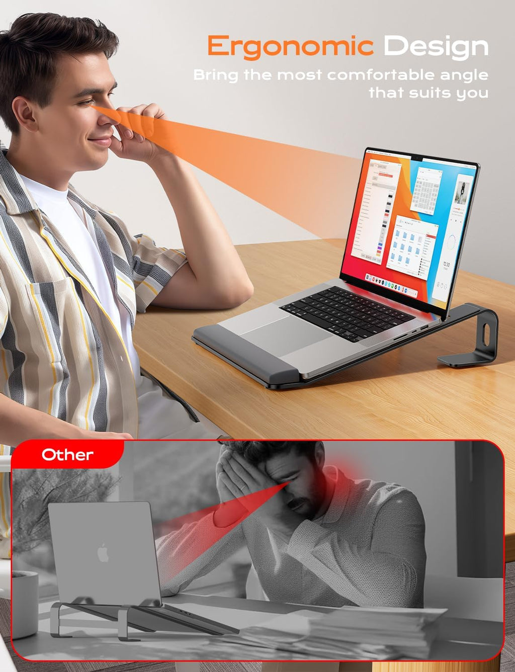 Laptop Stand for Desk, Metal Laptop Stand with Wrist Support, Ergonomic Detachable Laptop Riser, Aluminum Lectern