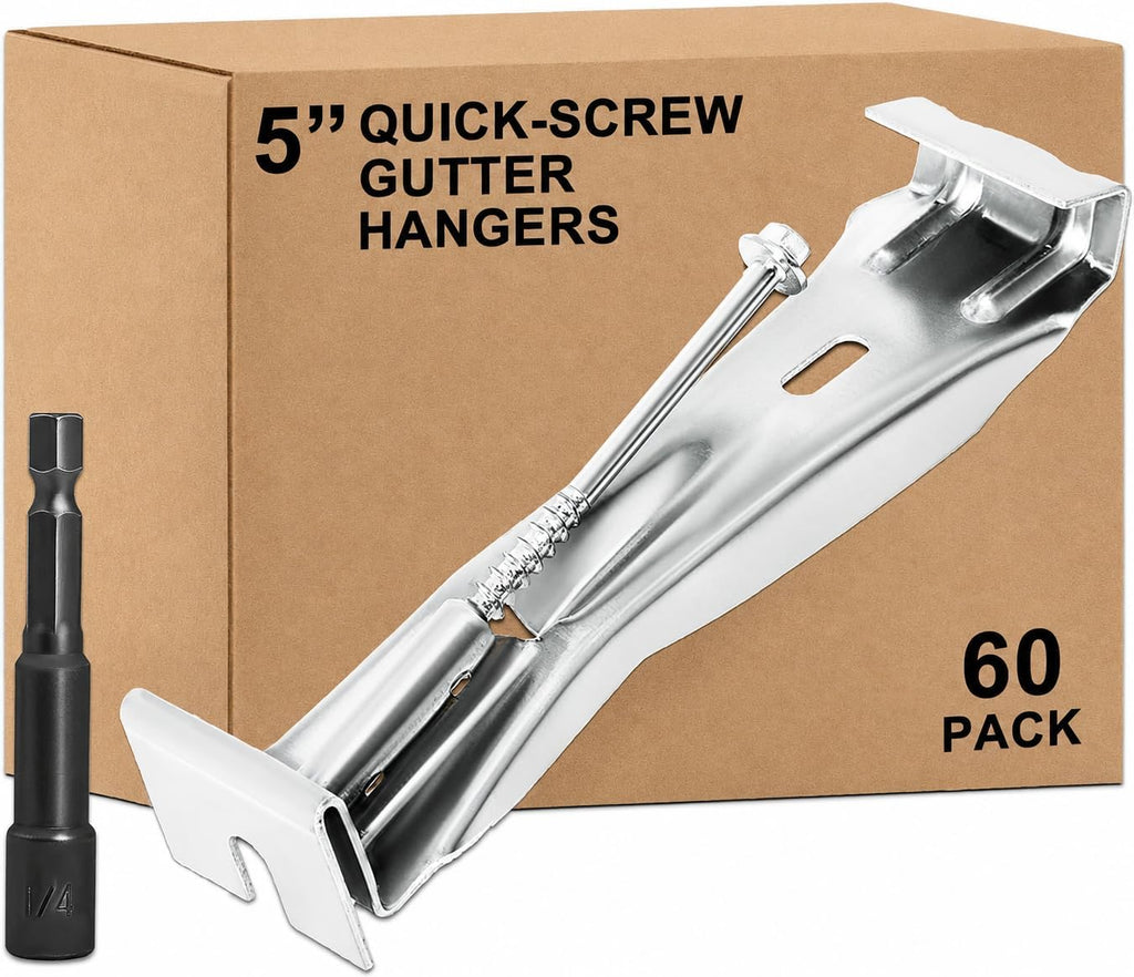 5Inch Gutter Hangers with Pre-Inserted Quick Screw Gutter Brackets(60PCS)