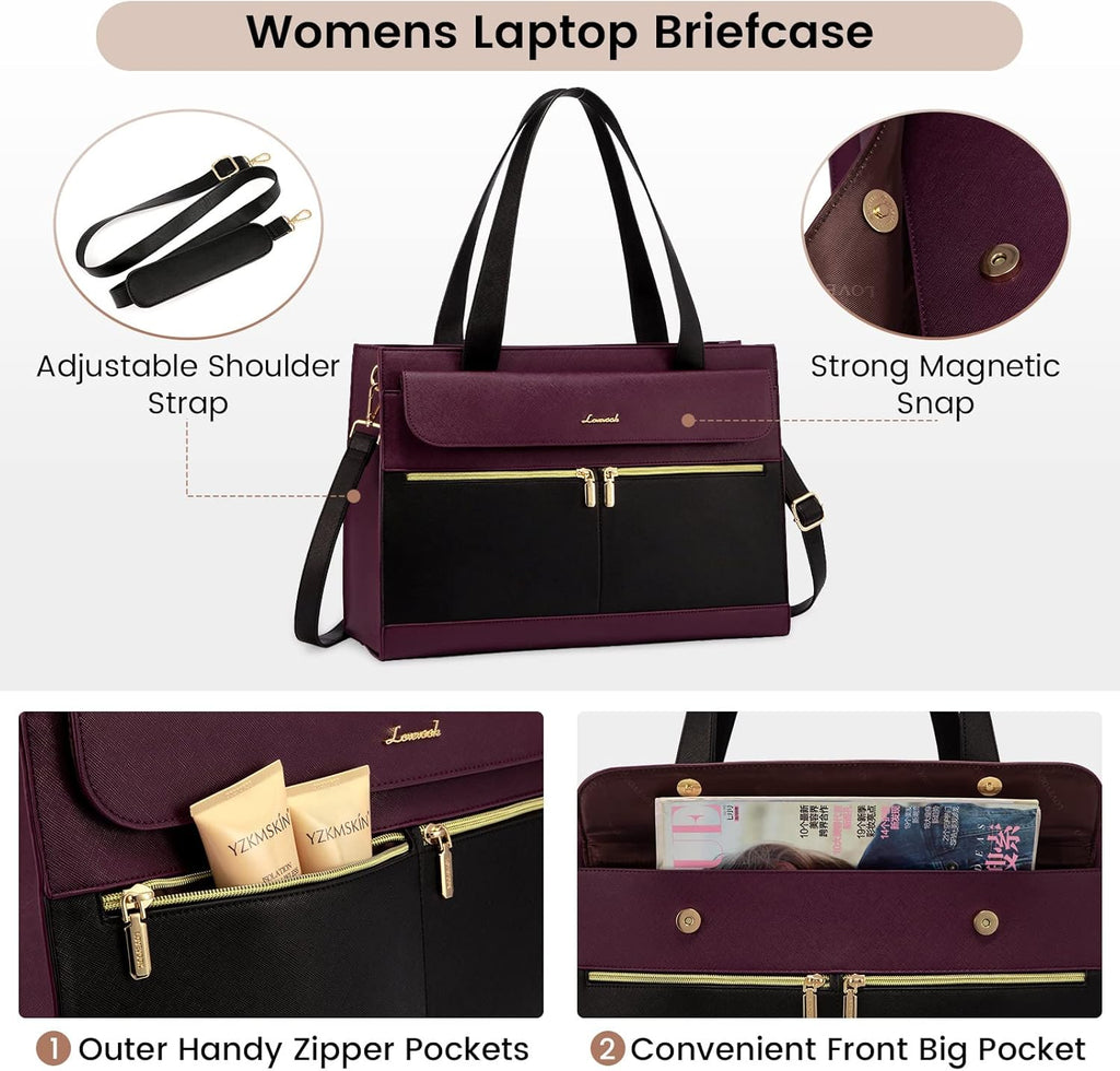 Laptop Bag for Women 17.3 Inch Laptop Tote Work Bags Professional Leather Computer Briefcase Waterproof Handbag