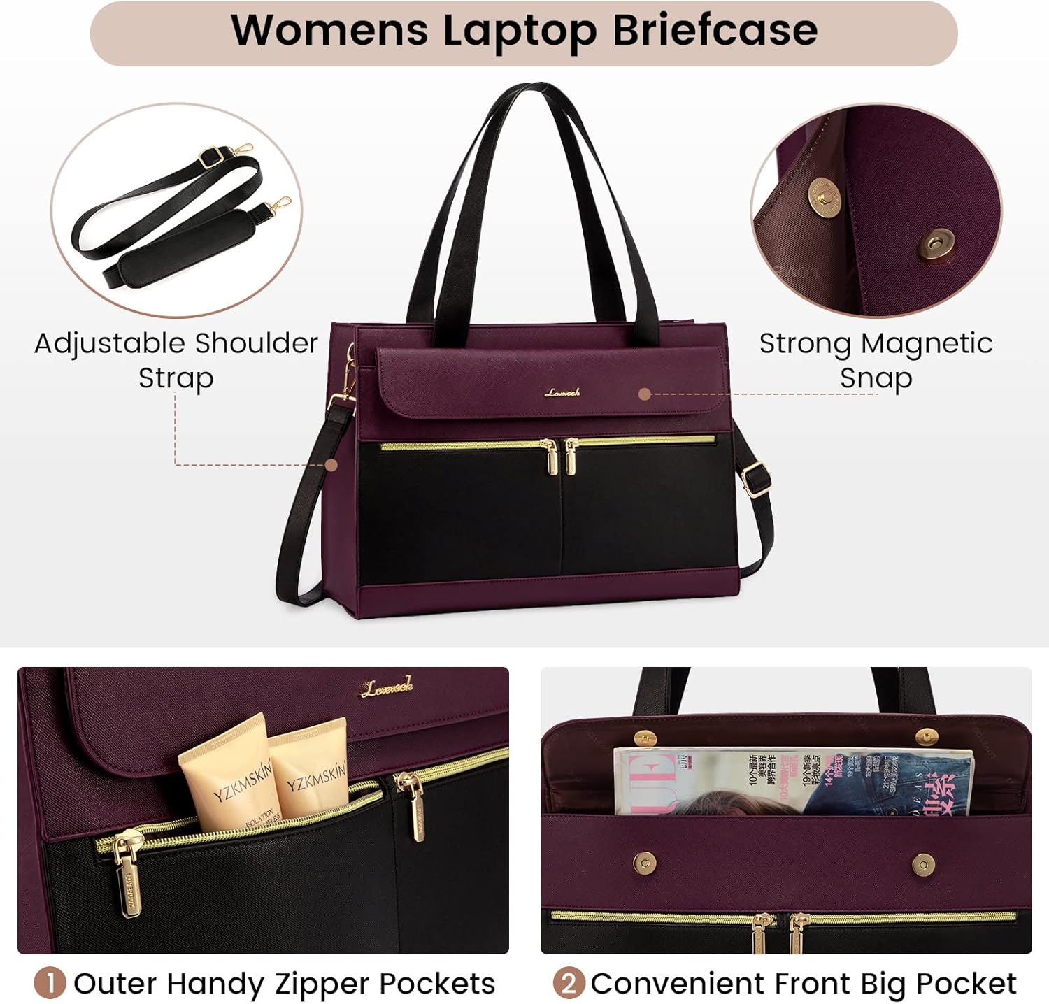 Laptop Bag for Women 17.3 Inch Laptop Tote Work Bags Professional Leather Computer Briefcase Waterproof Handbag