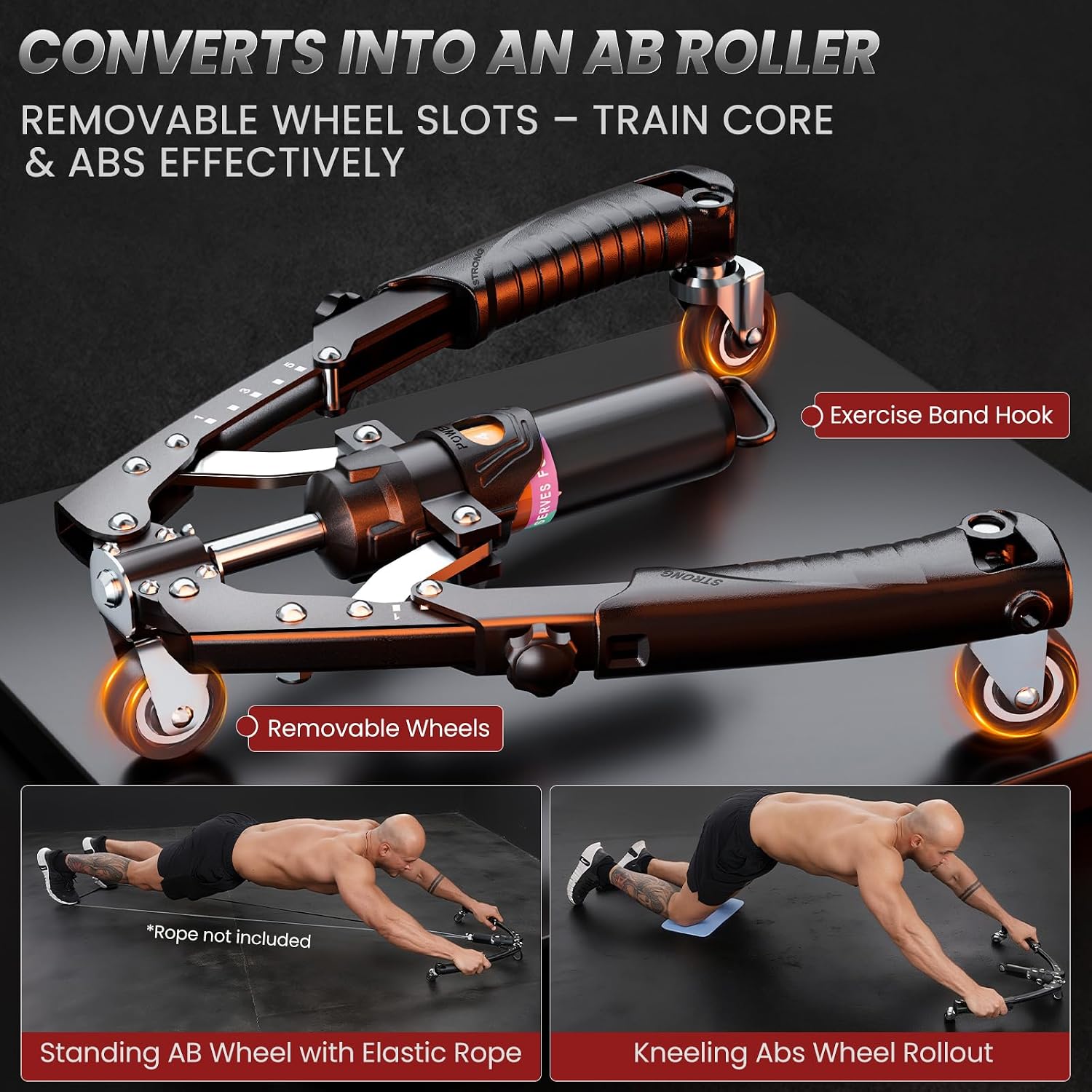 Twister Arm Trainer, 3 in 1 Hydraulic Power Chest Workout Equipment with Ab Roller Wheels and Hooks, Adjustable