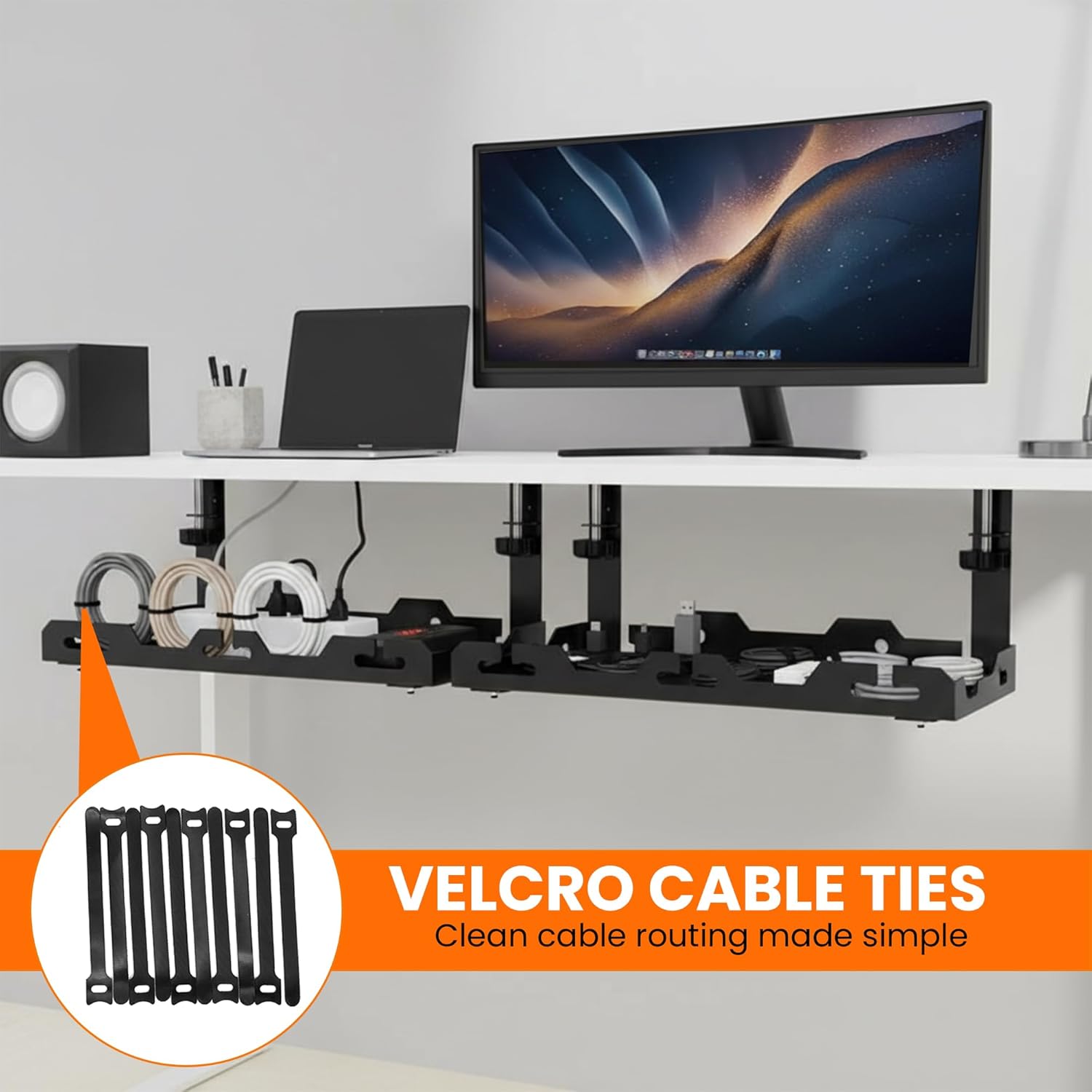 17'' Super Sturdy Cable Tray Under Desk Cord Organizer Standing Desk Cable Management System Large Power Strip Holder