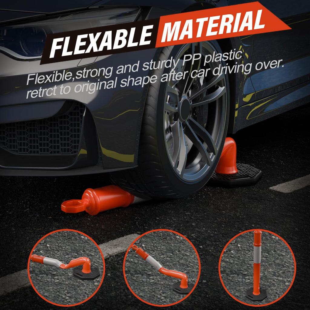 45 Inch Orange Delineator Post with Base, 3 Pack | Traffic Delineator Posts Cones, Visibility Reflective Collars