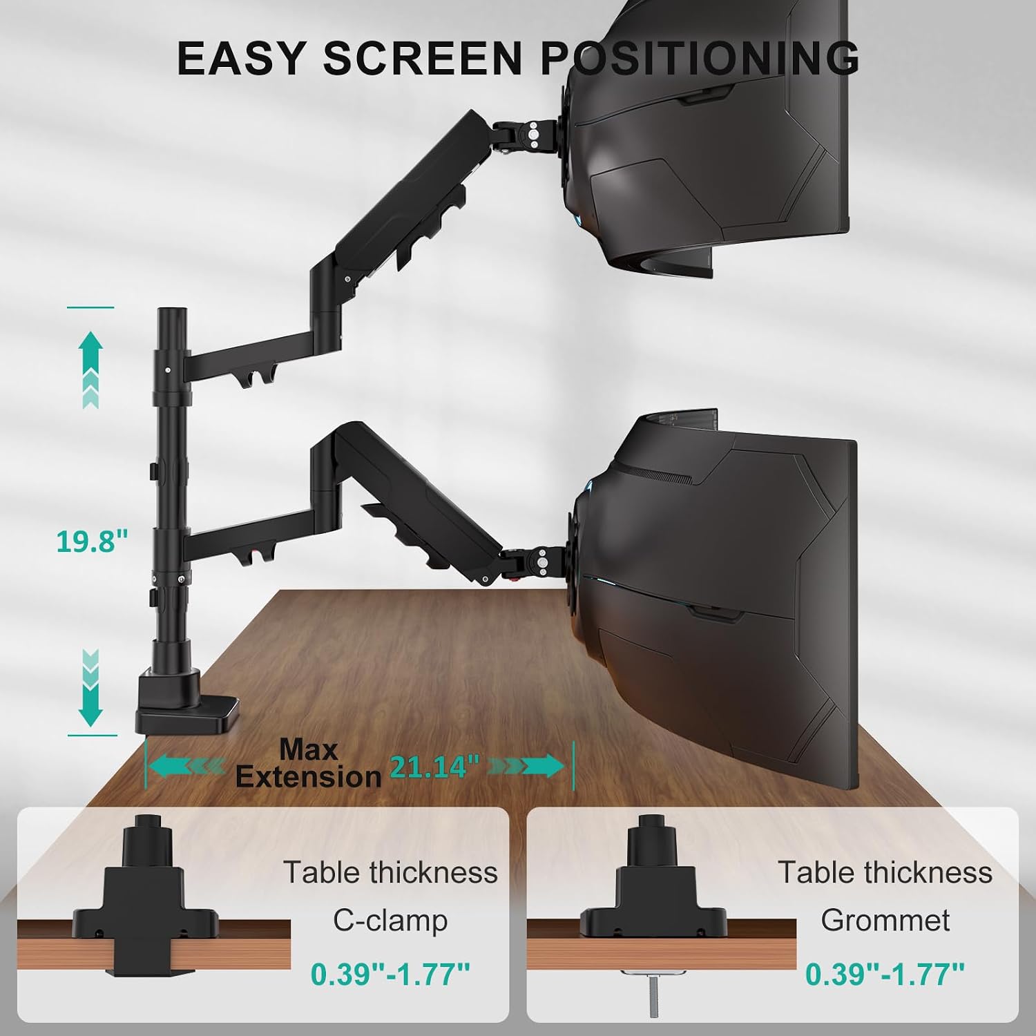 Vertical Dual Monitor Mount for 17-49 inch Curved Screens，up to 33 lbs | Heavy Duty Stacked Ultrawide Monitor Arm