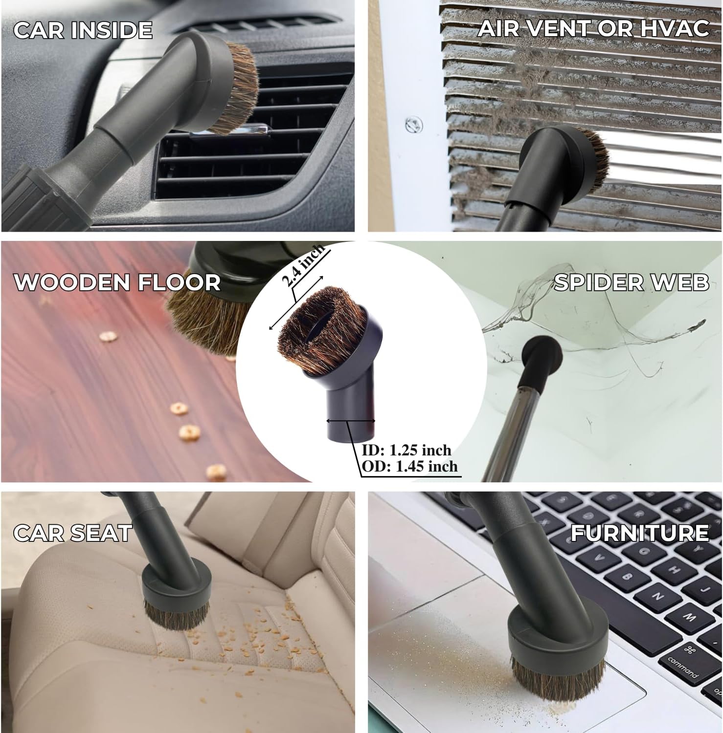 Replacement Vacuum Attachments & Brushes plus Universal Adapter Kit Compatible with Shop Vacs 2-1/4'' 1-7/8'' 1-3/8''