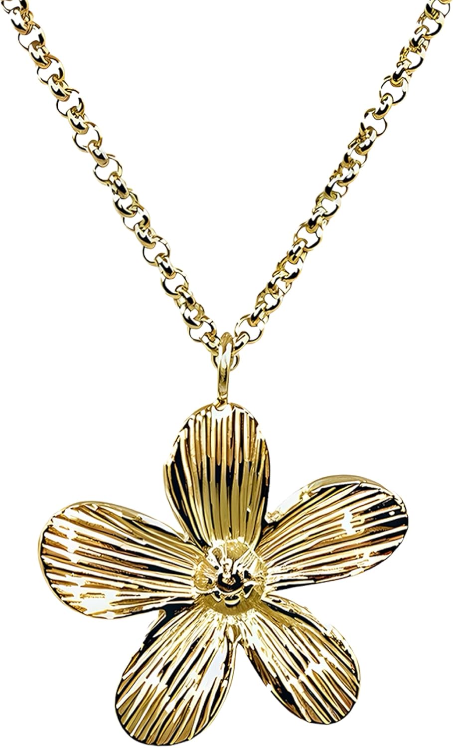 14K Gold Plated Dainty Surgical Hypoallergenic Stainless Steel Floral Pendant Necklace for Women