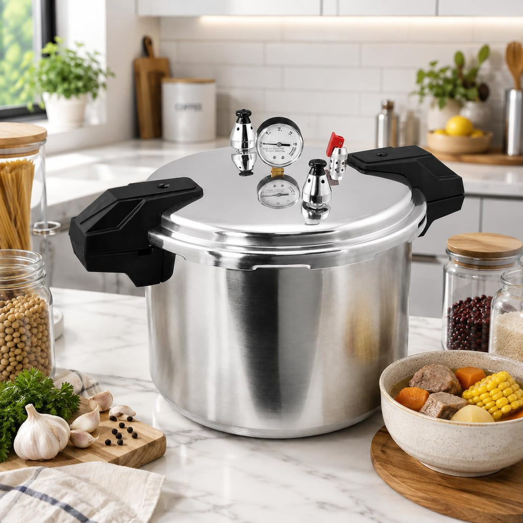 23 Qt Pressure Cooker & Pressure Canner, Aluminum Canner with Pressure Gauge, Safety Release Valve, Cooking for Home