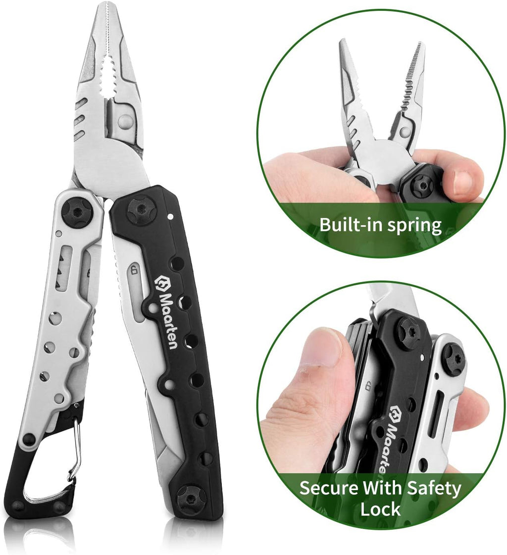 Lightweight Multitool Pliers, 11 in 1 Suspension Multi-Plier with Carabiner, Stainless Steel Portable Pocket Keychain