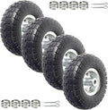 (4-Pack) 10-Inch Solid Rubber Tire Wheels - Replacement 4.10/3.50-4" Flat Free Tire with 5/8" Bearings, 2.2" Offset