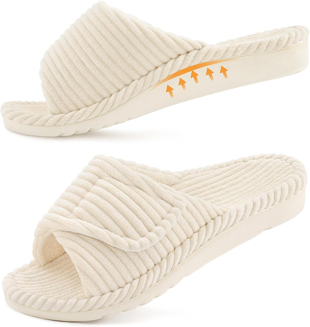 Orthopedic Slippers for Women Arch Support House Shoes | Adjustable Memory Foam Slippers for Plantar Fasciitis, Open
