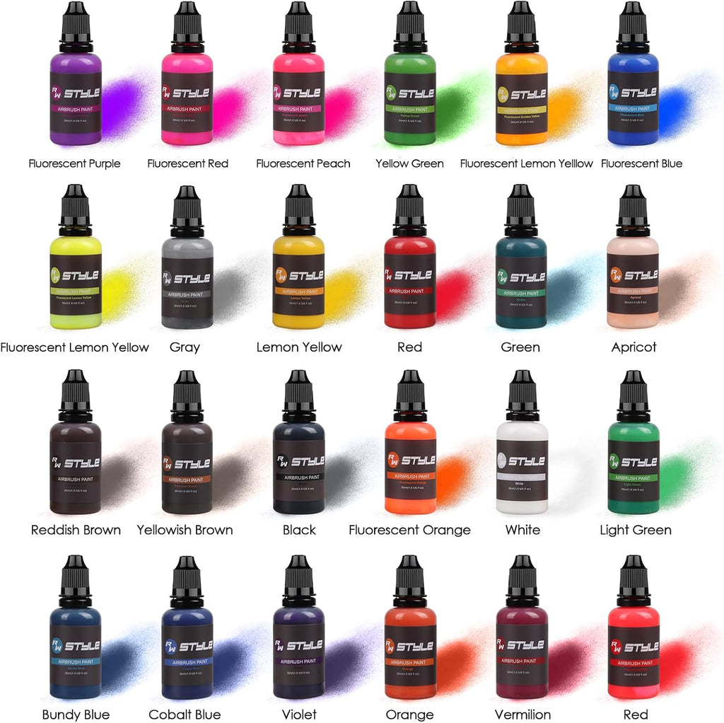Airbrush Paint - 24 Colors Airbrush Paint Set 1fl oz, Opaque & Brilliant Colors, Leather & Shoe Acrylic Air brush