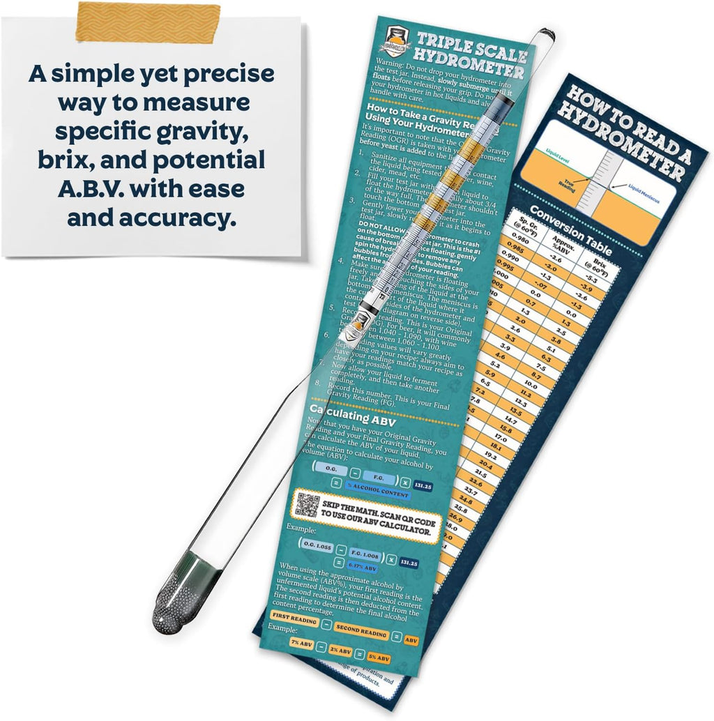 Triple Scale Hydrometer – Measure and Monitor Specific Gravity, Brix, Potential Alcohol, and ABV in Wine, Beer, Mead