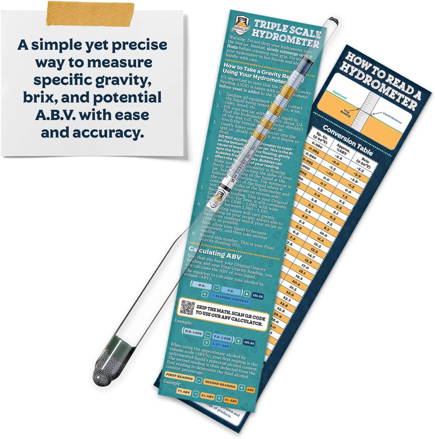 Triple Scale Hydrometer – Measure and Monitor Specific Gravity, Brix, Potential Alcohol, and ABV in Wine, Beer, Mead