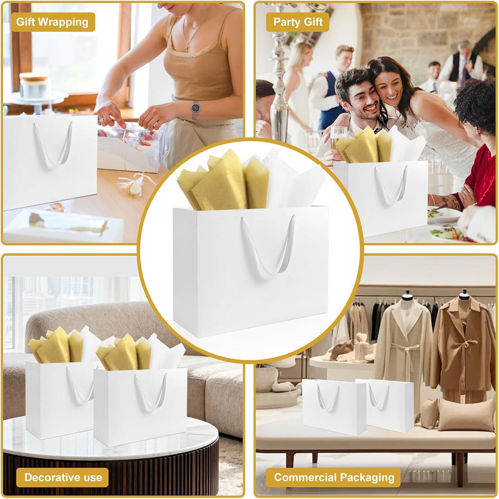 3 Pack Extra Large White Gift Bags with Handles & 6 Tissue Papers