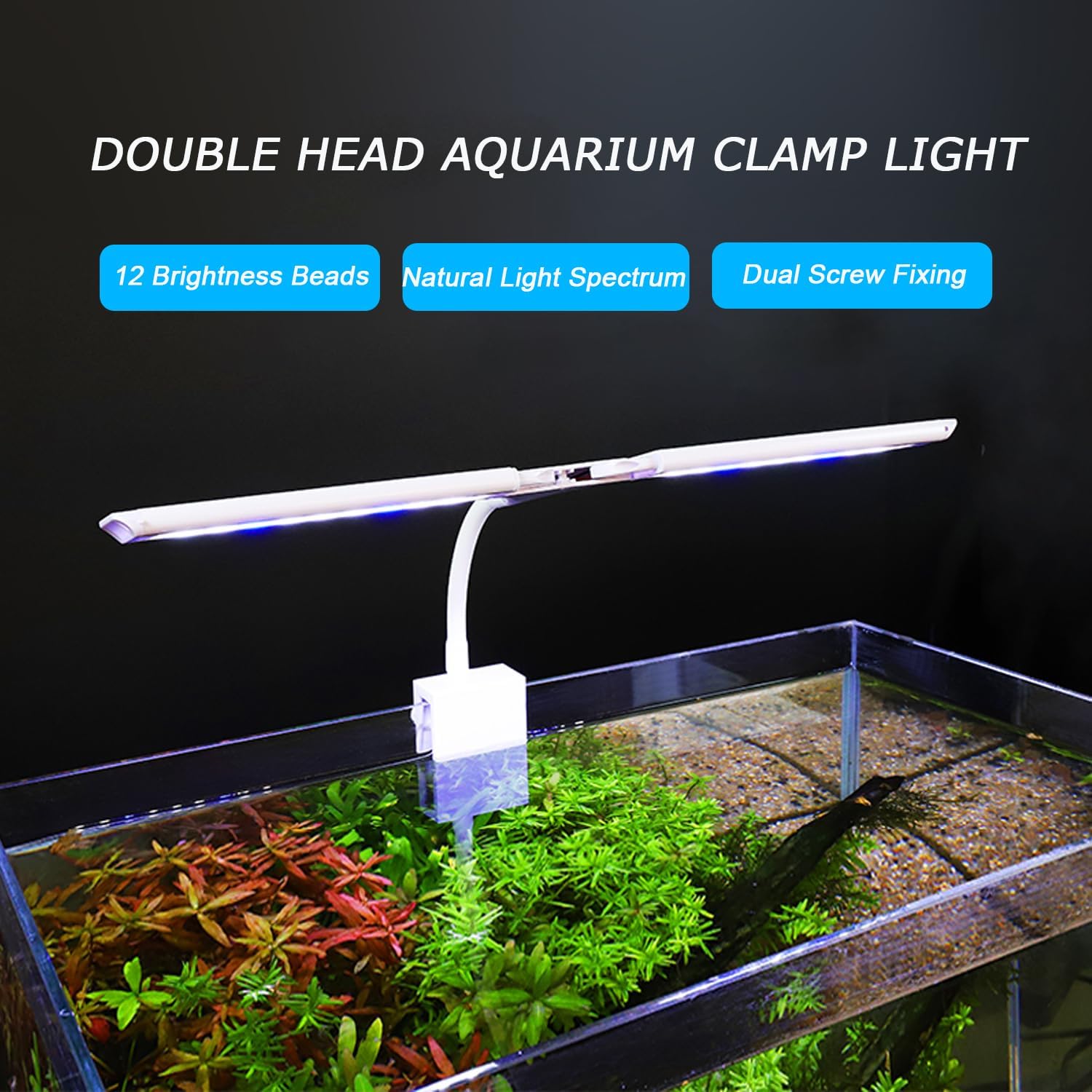 LED Aquarium Light Full Spectrum Clip Fish Tank Light Plants Light 360° Adjustable 2 Light Bar Super-Bright 6W