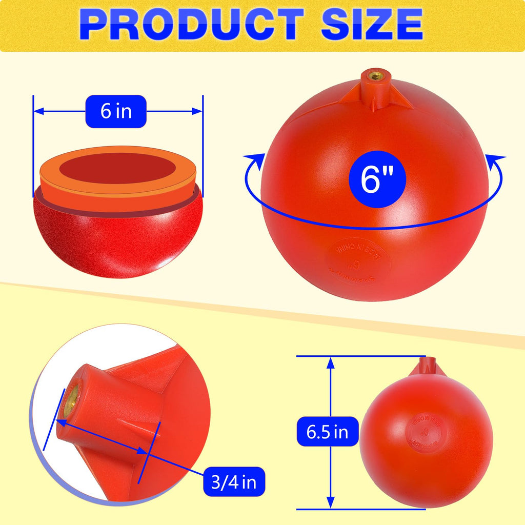 Shawmin 6" Float Ball Replacement, 1/4"-20 Female Thread for Float Valve