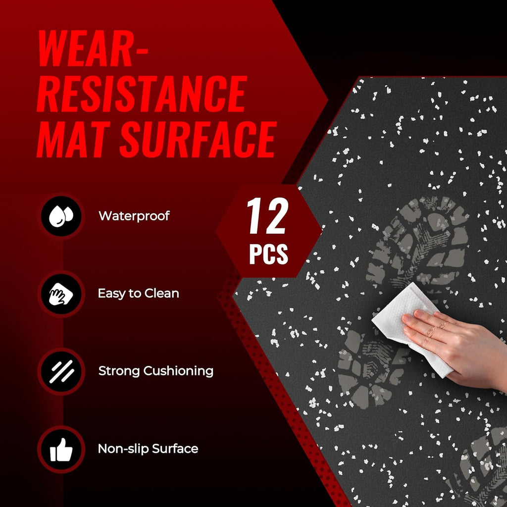 0.79'' Extra-Thick Exercise Equipment Mats, 12 Pcs 48 Sq Ft Rubber Top Floor Tiles with High Density EVA Foam
