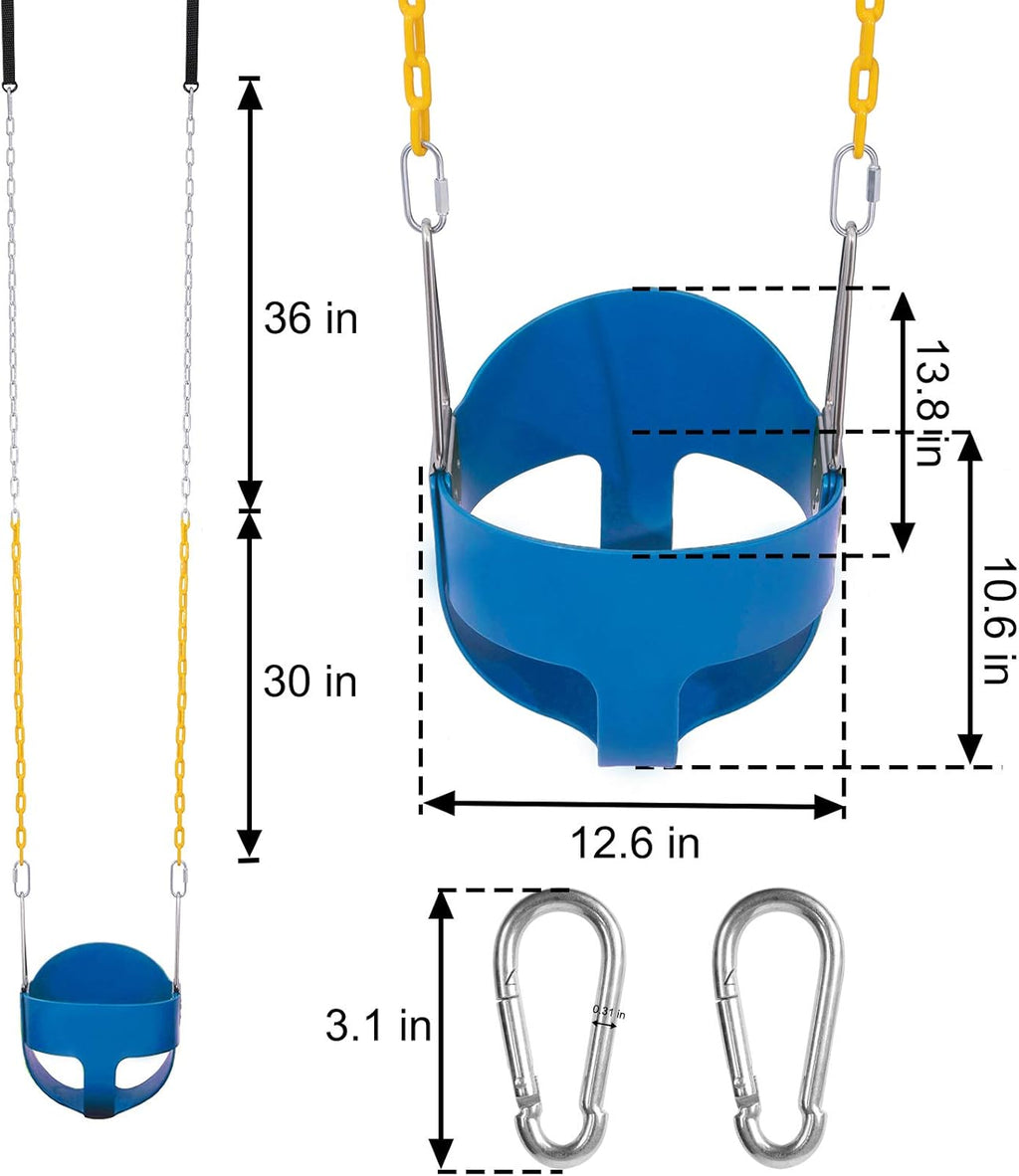 Toddler High Back Full Bucket Swing Seat Kids Swing Set Accessories with 66 in Coated Chain,2PCS Snap Hooks & 2PCS