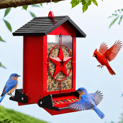 Squirrel Proof Bird Feeder for Outdoor, 5 LB Metal, Weight-Activated