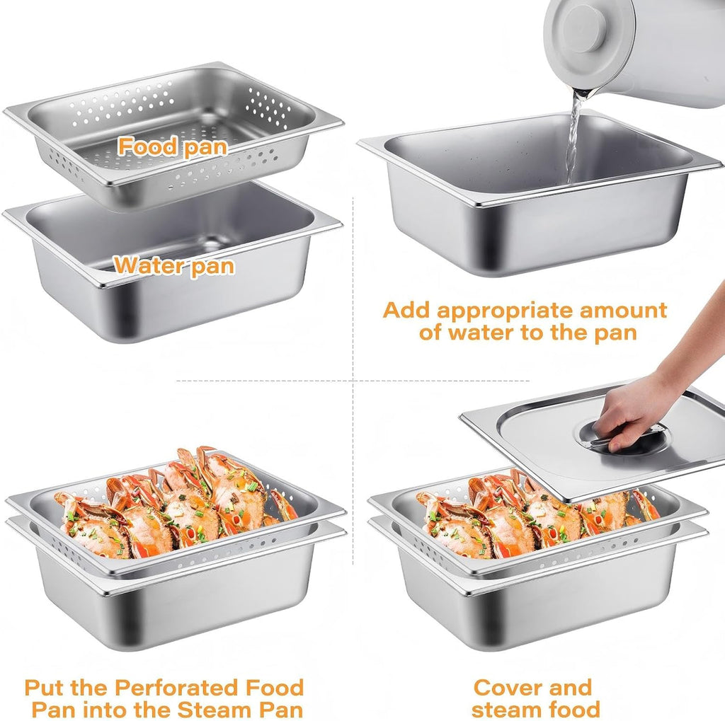 3 Pack Half Size Hotel Pan with Lid, 2.6 Inch,4 Inch