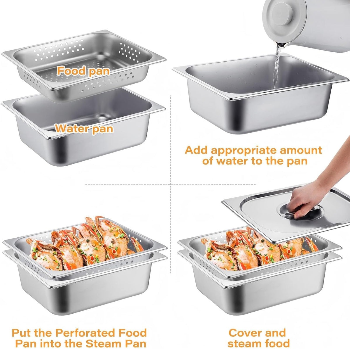 3 Pack Half Size Hotel Pan with Lid, 2.6 Inch,4 Inch
