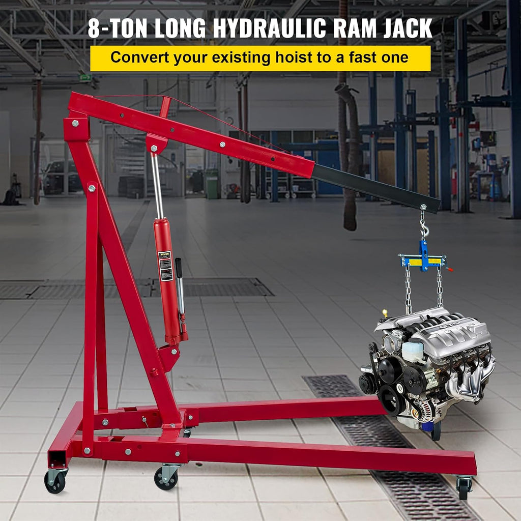 Hydraulic Long Ram Jack, 8 Tons/17363 lbs Capacity, with Single Piston Pump and Clevis Base, Manual Cherry Picker